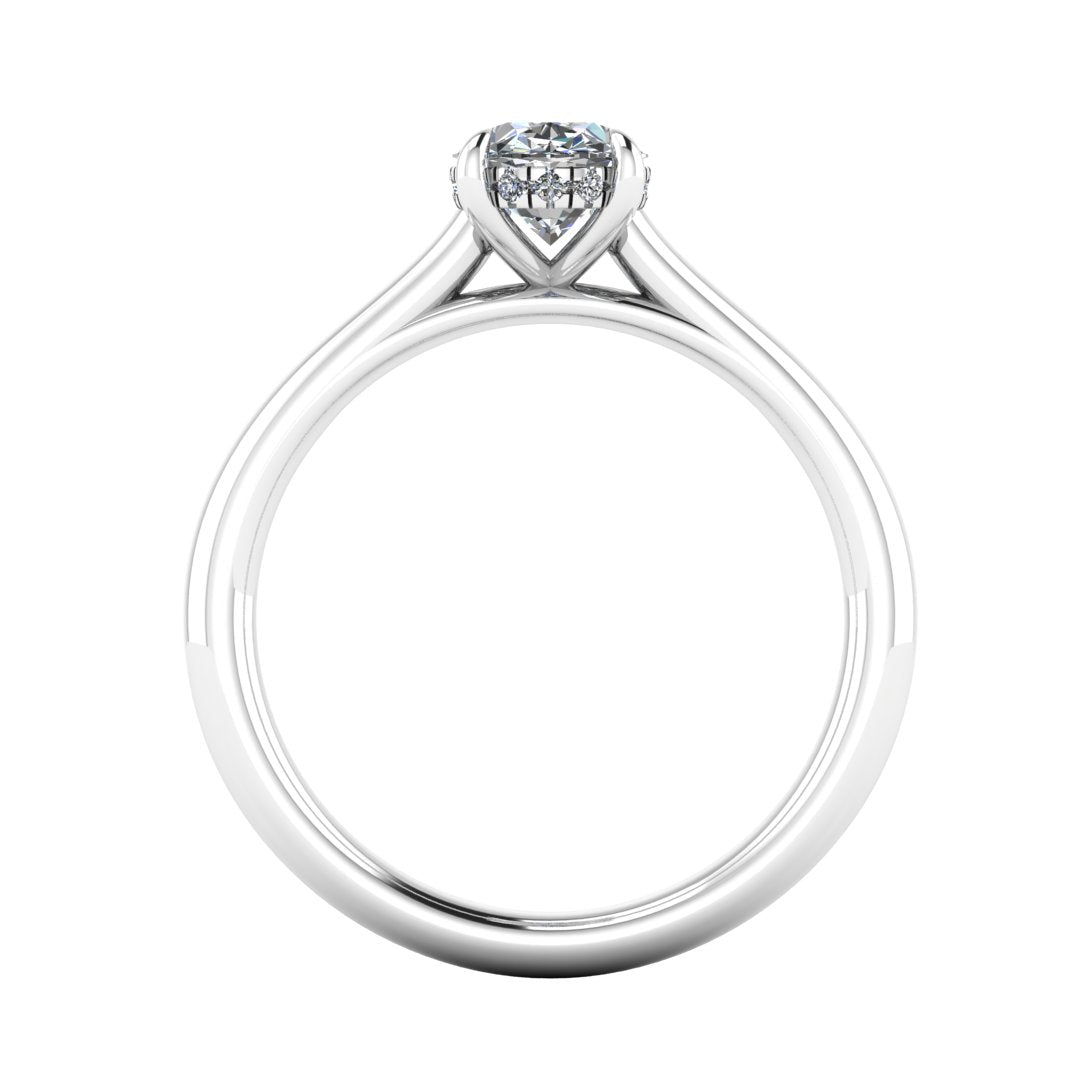 Harrogate Jewellers' LILY Lab-Grown Oval Cut Hidden Diamond Ring, a platinum engagement ring with a brilliant, laboratory grown diamond, bespoke jewellery in Harrogate, Yorkshire.