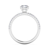 Harrogate Jewellers' ISLA ring featuring a classic round brilliant cut lab-grown diamond, set shoulders with smaller diamonds on a silver band, perfect for bespoke Yorkshire weddings.