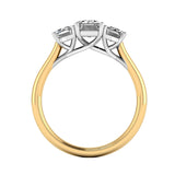 Harrogate Jewellers' TAYLOR Lab-Grown Emerald Cut Diamond Trilogy Ring with a total carat weight of 2.00ct in platinum setting on white background.