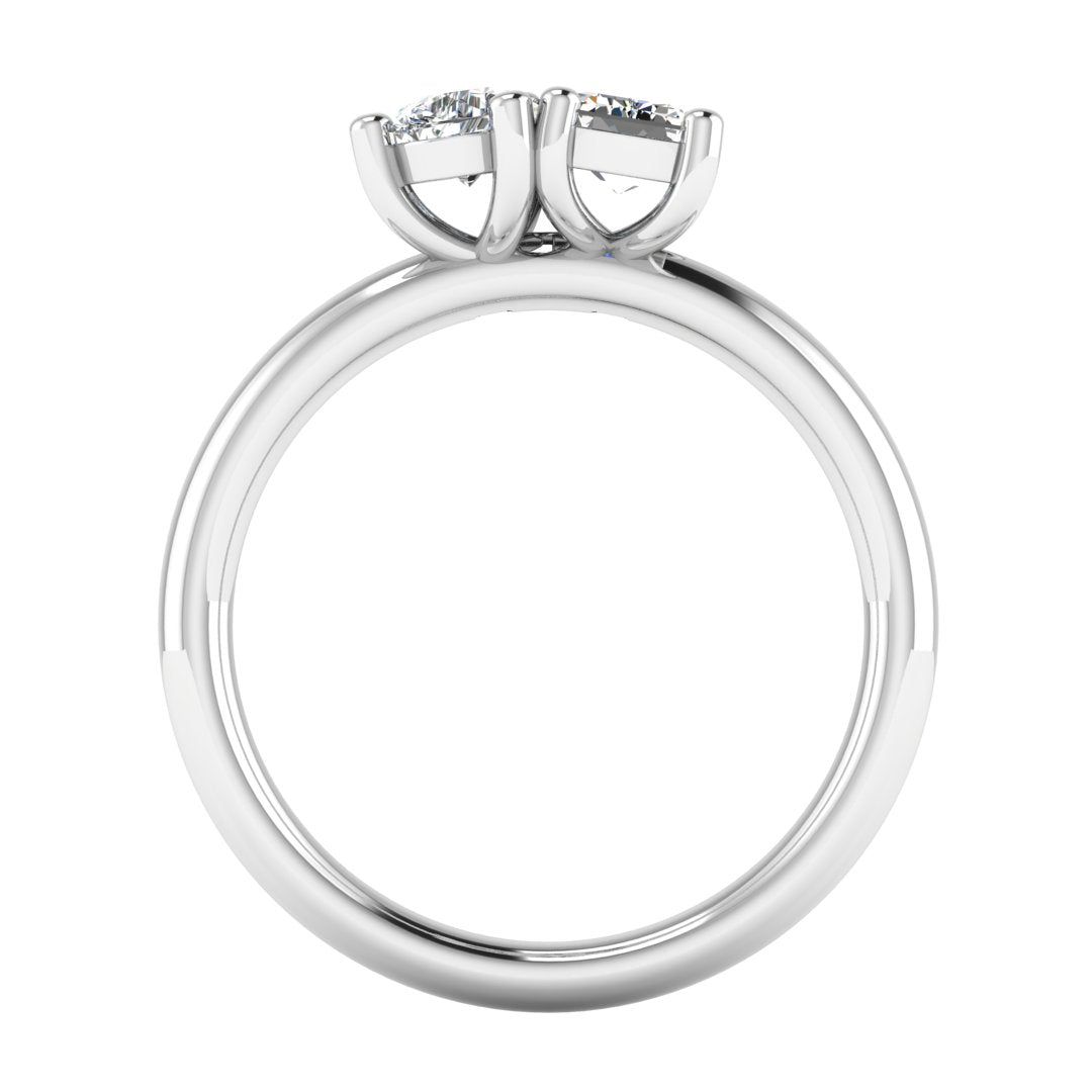 TOI ET MOI Pear and Emerald Cut Diamond Ring by Harrogate Jewellers, featuring lab-grown diamonds on a platinum band, bespoke engagement ring design