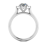 CORA lab-grown round diamond halo ring by Harrogate Jewellers, platinum setting with a brilliant cut center stone and 16 small diamonds, bespoke engagement ring in Yorkshire.