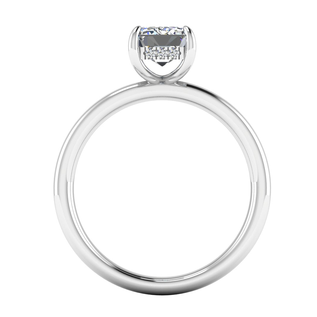 Harrogate Jewellers Emerald Cut Solitaire Engagement Ring with Hidden Diamond detail, Lab-Grown Diamond, White Gold setting, bespoke jewellery in Yorkshire.