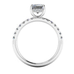 Emerald cut lab grown diamond engagement ring with hidden halo by Harrogate Jewellers. Bespoke jewellery, Earth Mined Diamonds Wedding Ring in Yorkshire, crafted in platinum.