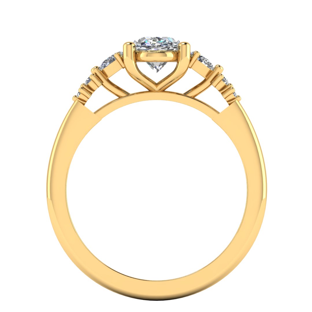 Harrogate Jewellers' ORIANNA Lab Grown Oval Cut Solitaire with Mixed Cut Diamond Shoulders engagement ring, platinum band adorned with small diamonds, displayed on a white background