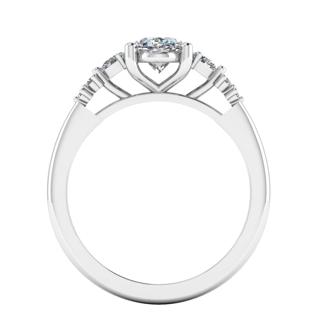 Harrogate Jewellers' ORIANNA lab-grown oval cut solitaire engagement ring with mixed cut diamond shoulders in a platinum setting, perfect for Yorkshire bespoke jewellery lovers.