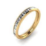 Harrogate Jewellers Baguette Cut Half Set Diamond Eternity Ring, ideal for wedding or engagement, crafted in 18ct yellow gold, rose gold or platinum, featuring 21 bespoke channel-set diamonds