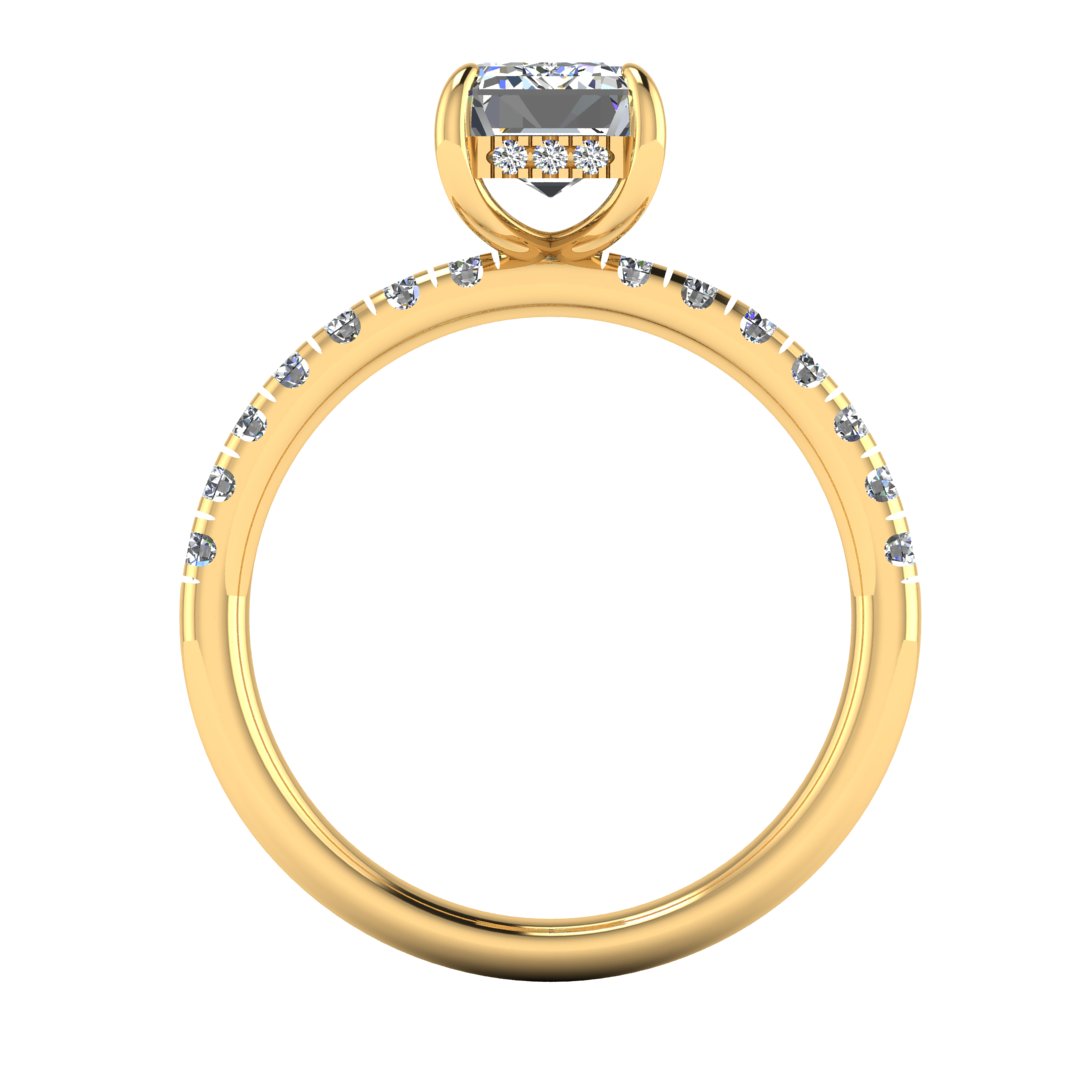 Harrogate Jewellers' lab-grown emerald cut diamond ring with a hidden halo design, embellished in white gold, perfect for bespoke Yorkshire wedding jewellery.