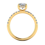 Harrogate Jewellers' radiant cut lab-grown diamond engagement ring, adorned with set shoulders and under halo, in white gold setting.