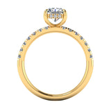 Harrogate Jewellers' radiant cut lab-grown diamond engagement ring, adorned with set shoulders and under halo, in white gold setting.