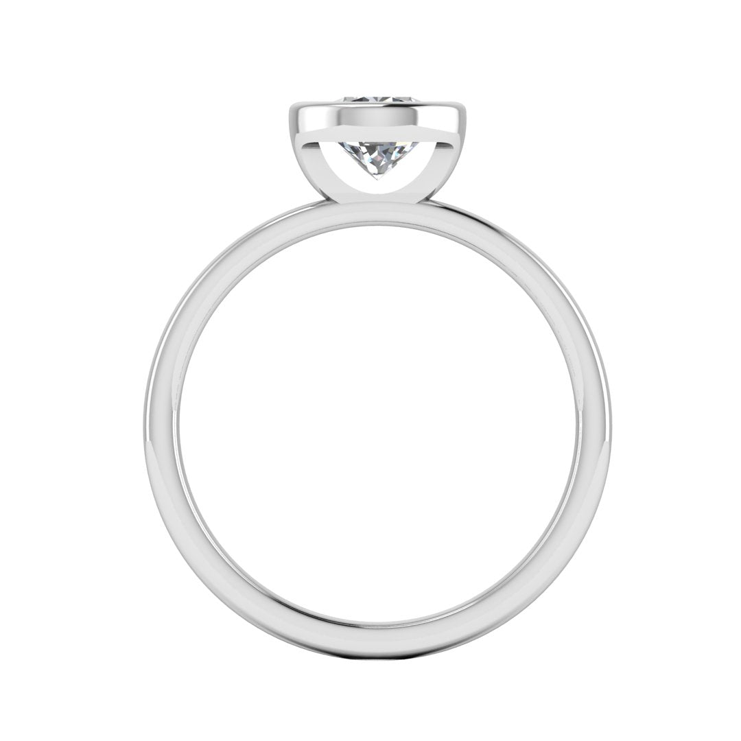 Harrogate Jewellers' SOLACE Engagement Ring with a lab-grown round brilliant cut diamond, bezel set on a platinum band, on a white background.