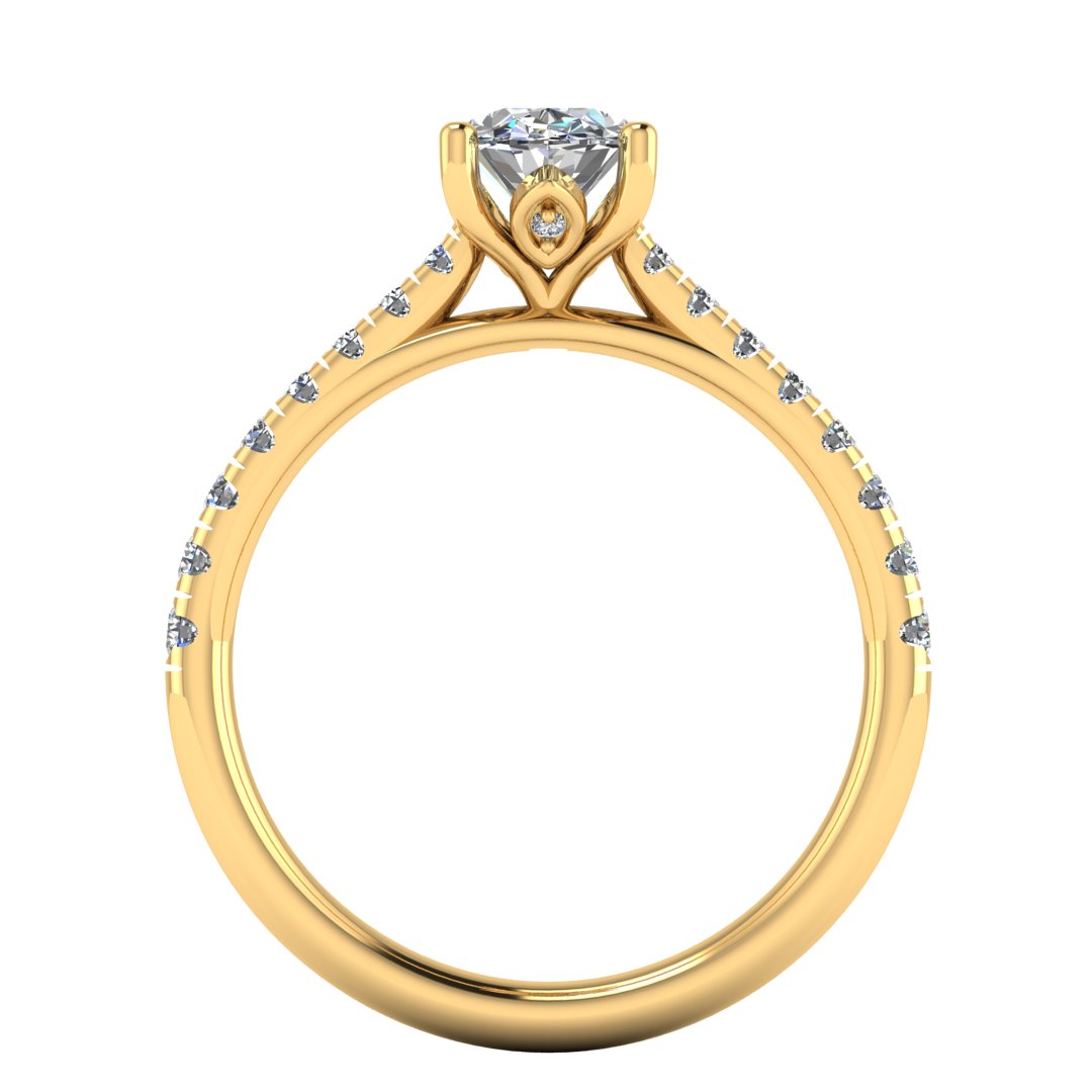 Harrogate Jewellers' Lab-Grown Classic Round Brilliant Cut Diamond Engagement Ring, adorned with diamond set shoulders on a platinum band, against a white background.