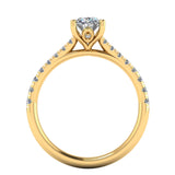 Harrogate Jewellers' Lab-Grown Classic Round Brilliant Cut Diamond Engagement Ring, adorned with diamond set shoulders on a platinum band, against a white background.