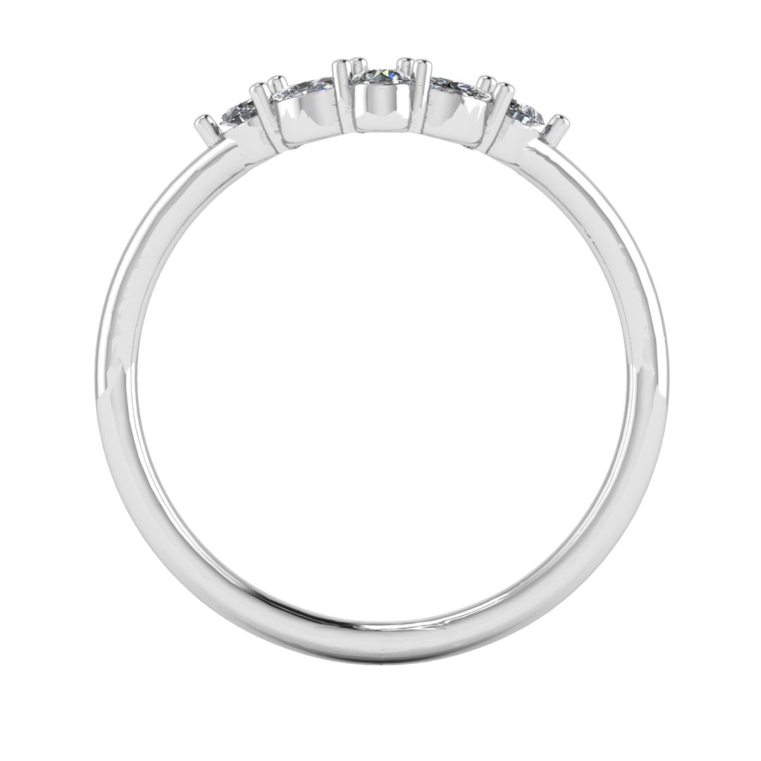 Harrogate Jewellers' platinum Mixed Cut Shaped Diamond Curve Band, featuring pear, oval, and round brilliant cut natural diamonds on a curved band, ideal for bespoke wedding or engagement ring.