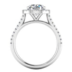 Lab-grown round brilliant cut diamond halo ring from Harrogate Jewellers, ideal for bespoke, Yorkshire engagement or wedding. Platinum band embellished with smaller diamonds.