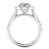 Lab-grown round brilliant cut diamond halo ring from Harrogate Jewellers, ideal for bespoke, Yorkshire engagement or wedding. Platinum band embellished with smaller diamonds.