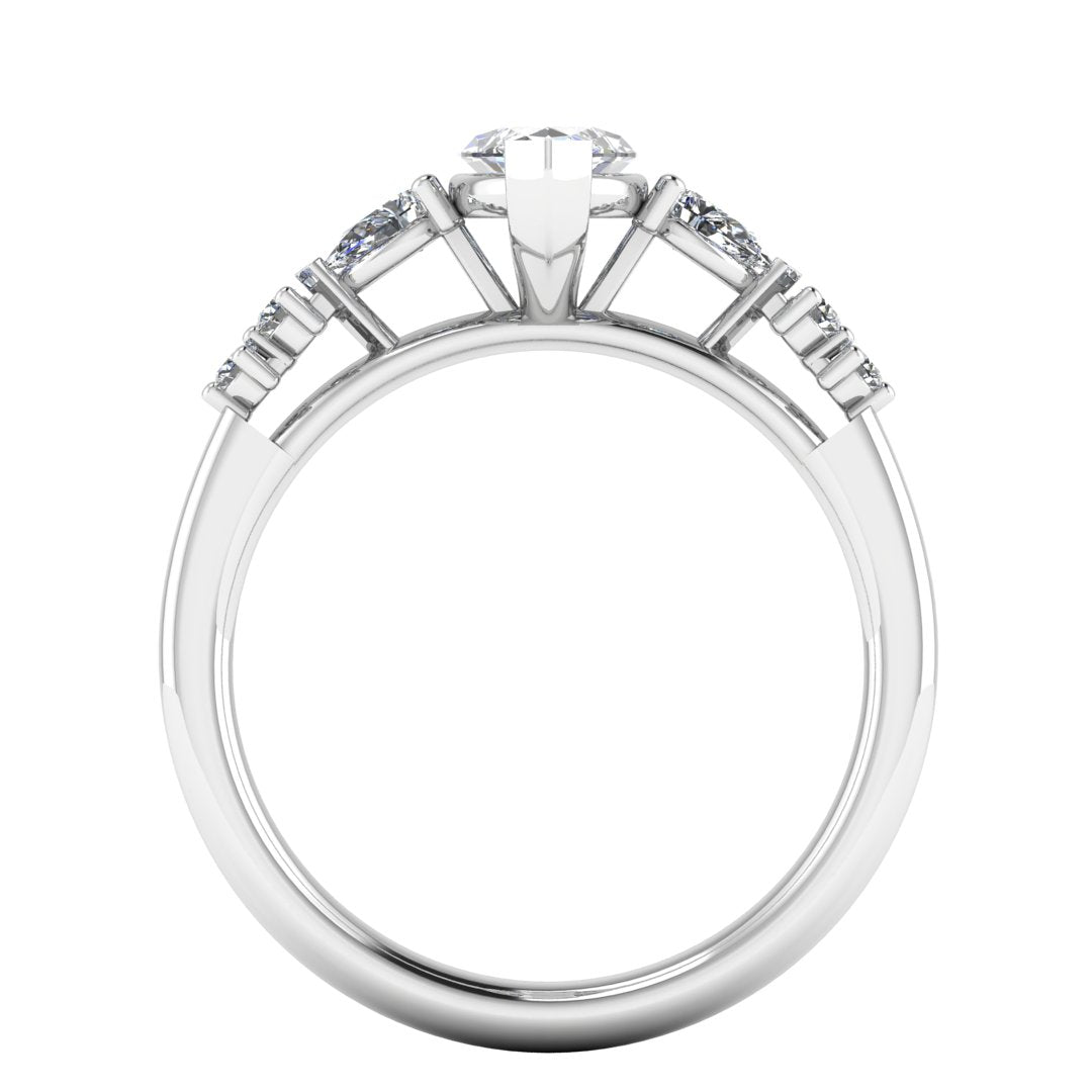 Catherine - Lab grown marquise cut solitaire ring with mixed cut diamond shoulders by Harrogate Jewellers, bespoke engagement ring in platinum or white gold.