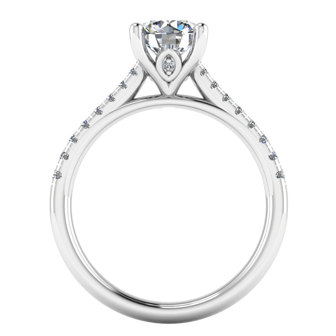 ISLA Lab-Grown Round Brilliant Cut Diamond Set Shoulders engagement ring by Harrogate Jewellers. Platinum band with a halo of Earth Mined Diamonds in a white gold setting, bespoke jewellery in Harrogate, Yorkshire.