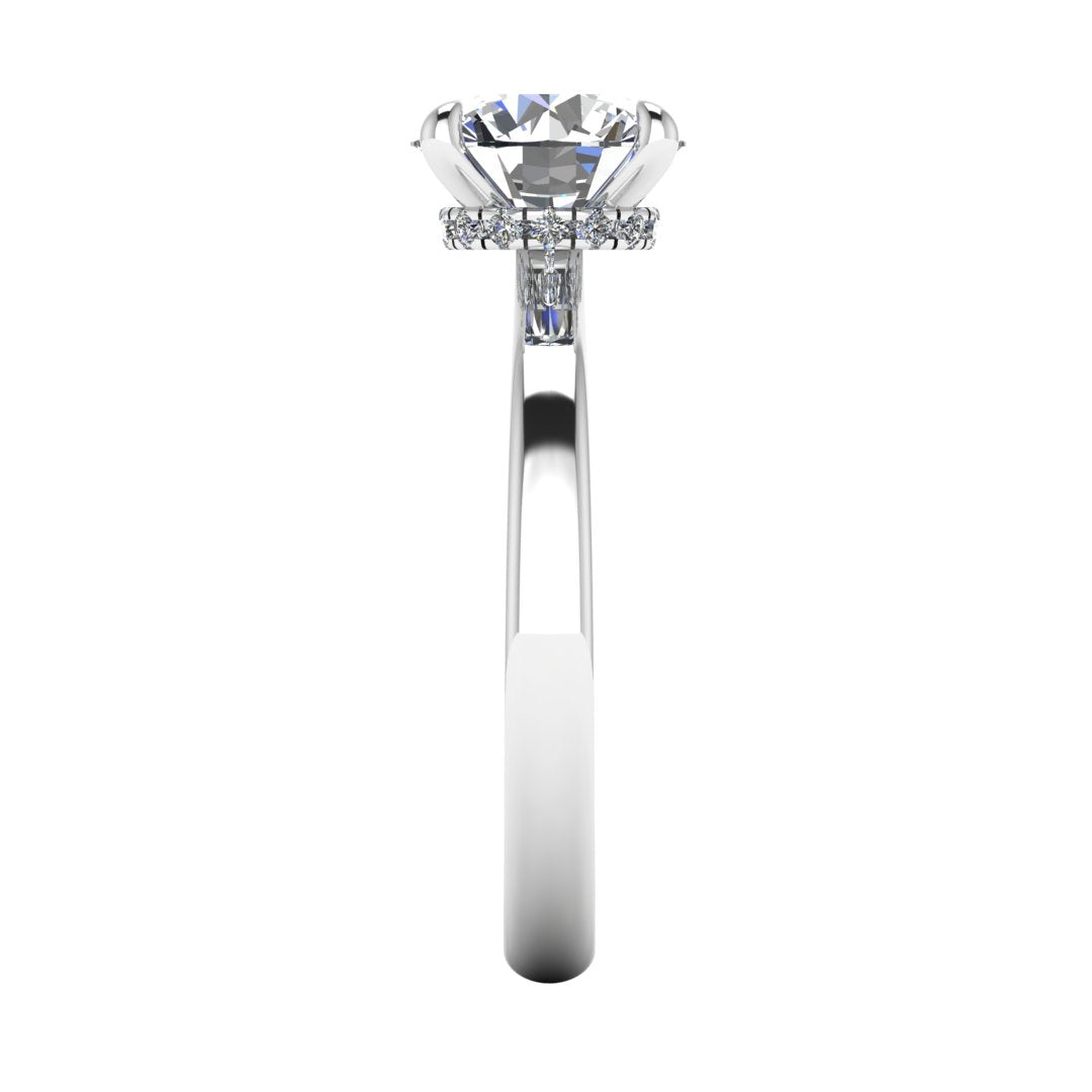 Round Brilliant Cut Diamond Engagement Ring by Harrogate Jewellers, featuring under halo design in platinum, bespoke lab-grown and earth-mined diamond rings in Yorkshire.