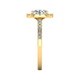 GRACE ring by Harrogate Jewellers, lab-grown oval cut diamond with halo, set in platinum on white background, bespoke Yorkshire jewellery