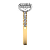 Harrogate Jewellers' lab-grown radiant cut diamond ring with set shoulders and under halo detailing, bespoke engagement ring in white gold, Yorkshire style.