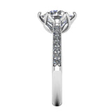 Harrogate Jewellers' JULIET ring, featuring a six-claw set, round brilliant cut lab-grown diamond, surrounded by smaller diamonds on a silver band, ideal for bespoke Yorkshire weddings.