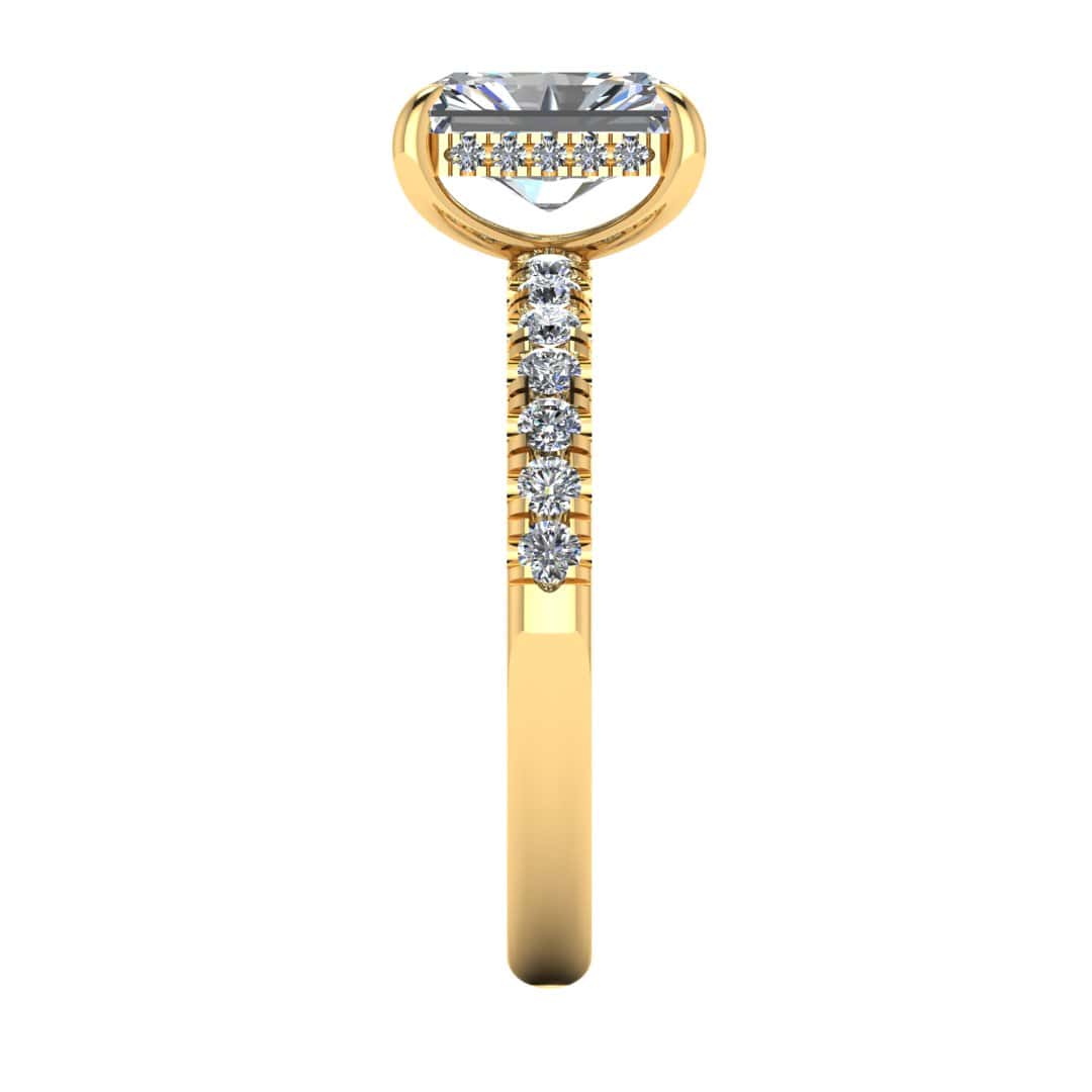 Harrogate Jewellers' Lab-Grown Radiant Cut Diamond Ring with Set Shoulders and Under Halo, Platinum Band, Ideal for Engagement or Wedding, Bespoke Yorkshire Fine Jewellery