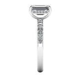 Harrogate Jewellers' ISABELLA Engagement Ring, featuring a lab-grown emerald cut diamond with a hidden halo, set in platinum on a diamond-studded band, bespoke jewellery in Yorkshire.