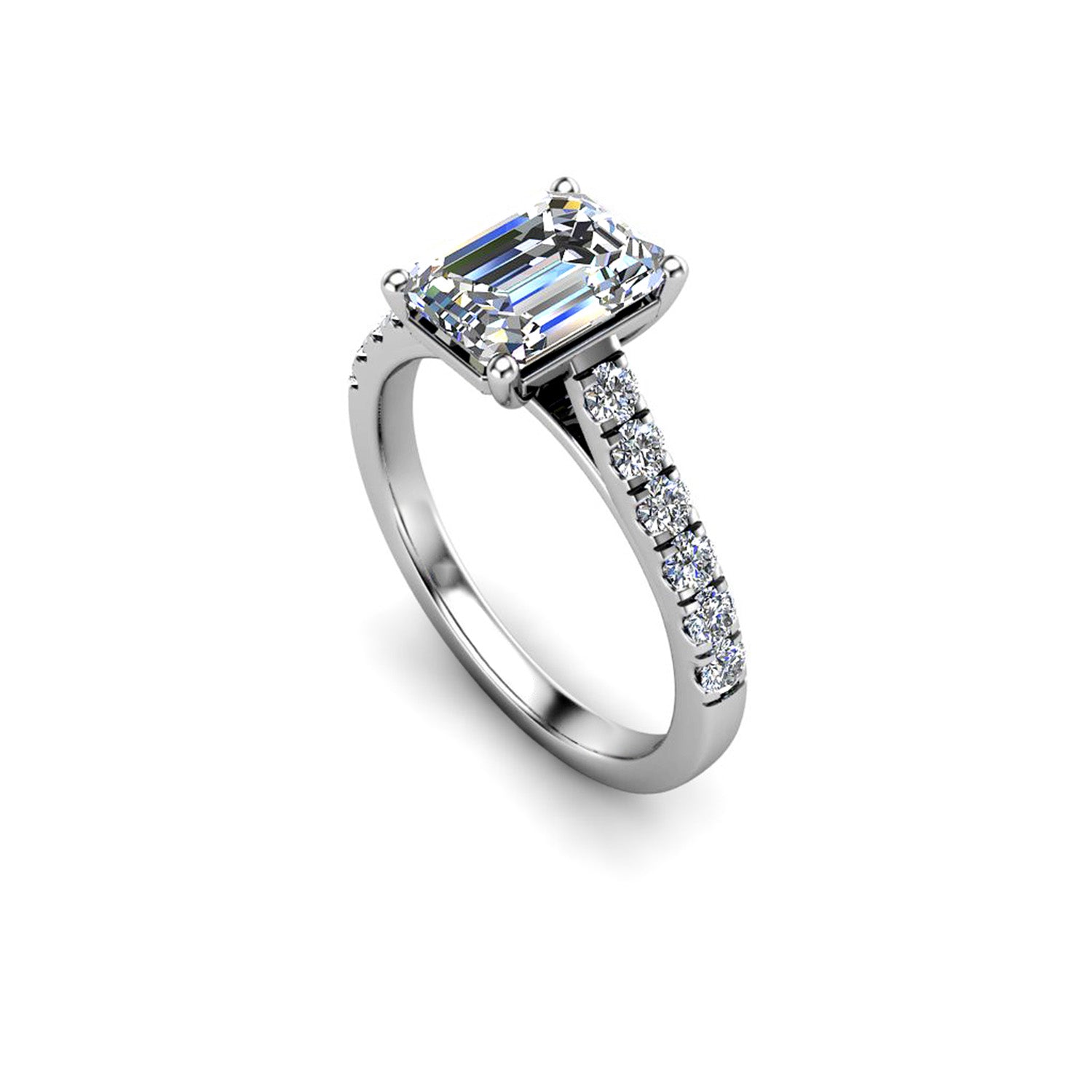 Elegant ADELE emerald cut lab-grown diamond ring with classic set shoulders, hand-selected by Harrogate Jewellers, bespoke jewellery in Yorkshire.