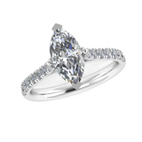 Harrogate Jewellers' FAYE ring with a lab-grown classic marquise cut diamond and set shoulders in platinum, perfect for bespoke Yorkshire wedding jewellery.