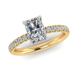 Harrogate Jewellers Radiant Cut Lab-Grown Diamond Engagement Ring with Set Shoulders and Under Halo in Platinum, Bespoke Jewellery Harrogate Yorkshire