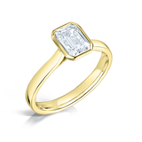Bezel Set Emerald Cut Solitaire Diamond Engagement Ring by Harrogate Jewellers, featuring earth mined diamond in platinum band.
