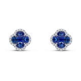 Harrogate Jewellers Sapphire and Diamond Quatrefoil Stud Earrings in Platinum, featuring laboratory grown and Earth Mined Diamonds, Bespoke Jewellery in Harrogate Yorkshire