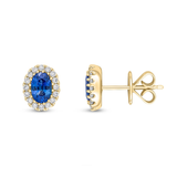 Harrogate Jewellers' Yellow Gold Oval Cut Sapphire and Diamond Halo Earrings, bespoke fine jewellery in Harrogate Yorkshire, perfect for weddings and engagements.