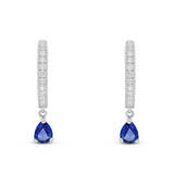 Pair of Sapphire and Diamond Pear Cut Drop Earrings by Harrogate Jewellers, designed in 18ct White Gold, a popular choice for bespoke jewellery in Harrogate, Yorkshire.