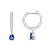Harrogate Jewellers' pear cut sapphire and diamond drop earrings in 18ct white gold, perfect for wedding or bespoke jewellery in Yorkshire.