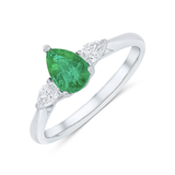 Pear Cut Emerald and Diamond Trilogy Ring in 18ct White Gold by Harrogate Jewellers, ideal for bespoke Yorkshire wedding jewellery