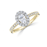 Oval Cut Diamond Halo Shoulder Set Engagement Ring by Harrogate Jewellers, a bespoke piece of Yorkshire jewellery featuring lab-grown diamonds, perfect for weddings.