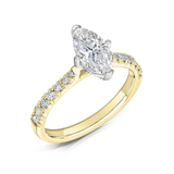 Tapered claw set marquise cut diamond engagement ring from Harrogate Jewellers, bespoke jewellery in Yorkshire, perfect for wedding rings with lab grown diamonds.