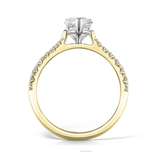 Gold Tapered Claw Pear Cut Diamond Engagement Ring from Harrogate Jewellers, featuring elegant diamond-set shoulders and a large central diamond, perfect for bespoke Yorkshire weddings.
