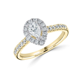Pear Cut Diamond Halo Shoulder Set Engagement Ring by Harrogate Jewellers, a bespoke Yorkshire jewellery showcasing a lab-grown diamond set in gold
