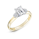 Emerald and Round Brilliant Cut Diamond Trilogy Ring 0.80ct by Harrogate Jewellers. Lab grown diamonds in a bespoke jewellery design, perfect for weddings or engagements in Yorkshire.