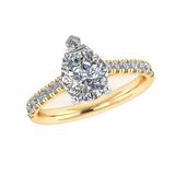 Harrogate Jewellers' SOLANA Pear Cut Lab-Grown Diamond Engagement Ring, adorned with a cluster of smaller diamonds on platinum shoulders against a white background.