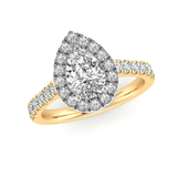 LUNA lab-grown pear cut diamond halo ring from Harrogate Jewellers, featuring a platinum band adorned with Earth mined diamonds, bespoke jewellery in Yorkshire.