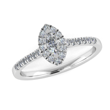 Harrogate Jewellers' DAHLIA lab-grown marquise cut diamond halo ring with a platinum band, shining against a white background, perfect for bespoke Yorkshire engagements.