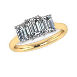 Emerald cut lab-grown diamond trilogy ring by Harrogate Jewellers, featuring a large central diamond flanked by two smaller diamonds, set in white gold.