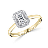 Emerald Cut Claw Set Diamond Halo Engagement Ring by Harrogate Jewellers, a bespoke jewellery piece perfect for lab grown diamond wedding rings in Yorkshire.