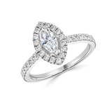 Marquise Cut Diamond Halo Shoulder Set Engagement Ring by Harrogate Jewellers, featuring lab grown diamonds, bespoke jewellery design, ideal for weddings in Yorkshire.