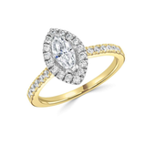 Marquise Cut Diamond Halo Shoulder Set Engagement Ring by Harrogate Jewellers, lab grown diamonds, bespoke jewellery in Yorkshire