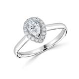 Pear Cut Claw Set Diamond Halo Engagement Ring by Harrogate Jewellers - A bespoke jewellery piece featuring a sparkling lab grown diamond set in silver, ideal for Yorkshire weddings.