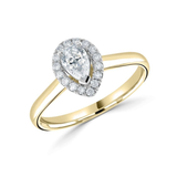 Pear Cut Claw Set Diamond Halo Engagement Ring from Harrogate Jewellers, showcasing lab grown diamonds, bespoke jewellery design in Harrogate, Yorkshire.